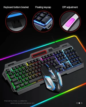 مجموعة كيبورد وماوس ألعاب RGB بإضاءة خلفية وتصميم سلكي للكمبيوتر