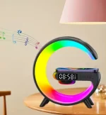 سماعة وشاحن لاسلكي مزود بمصباح LED لتشغيل الموسيقى وشحن الهاتف لاسلكيًا