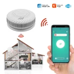 جهاز إنذار حريق Wi-Fi أبيض مزود بمستشعر دخان للاستخدام المنزلي والتجاري