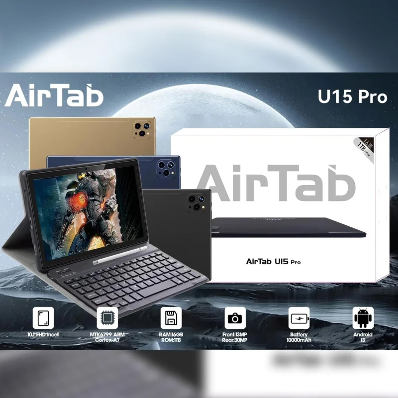 تابلت اير تاب U15 Pro بشاشة 10.1 بوصة مع كيبورد بلوتوث وقلم تاتش
