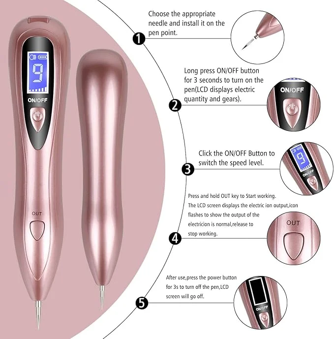 laser-spot-removal-pen آلة قلم ليزر لإزالة البقع الداكنة مزودة بشاشة LCD و9 مستويات للطاقة