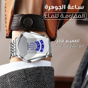 ساعة رجالي بسوار معدن فضي من الستانلس ستيل مقاومة للماء