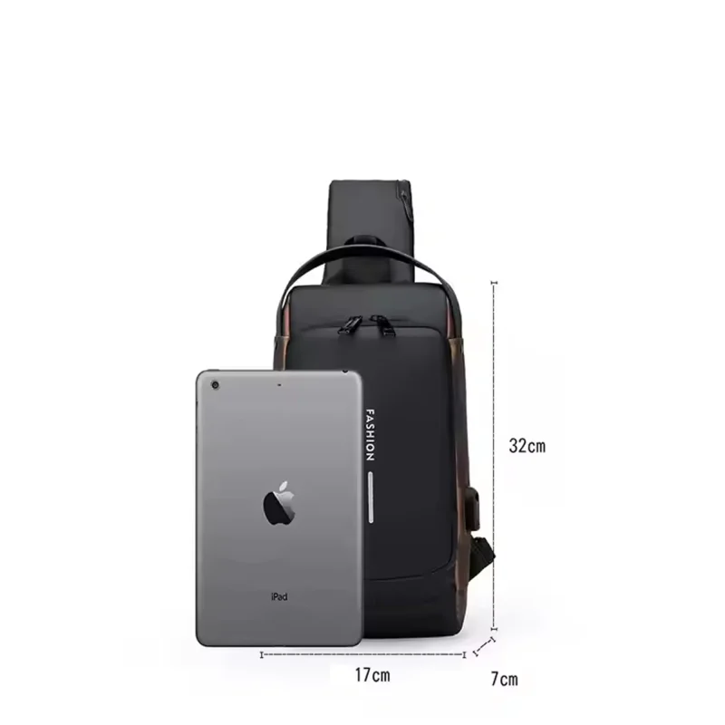 modern-waterproof-crossbody-bag حقيبة مقاومة للماء حديثة باللون الأسود مع منفذ USB ونظام حماية ضد السرقة