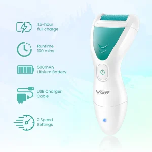 جهاز إزالة الجلد الميت VGR V-812 مقاوم للماء مع رؤوس دوارة قابلة للتبديل